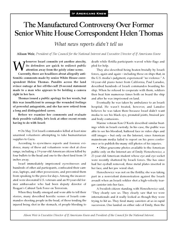 Side 1 of Helen Thomas article